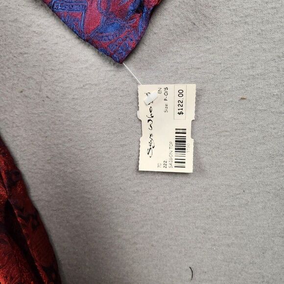 Women's Endless Knot Art Blouse Saigon Top Red Long Sleeve One Size NWT - Picture 6 of 9